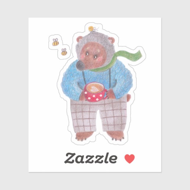 Sticker Ours, abeilles et cappuccino (Feuille)