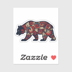 Sticker Ours d'art populaire floral orné   Nature forestiè