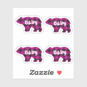 Sticker Ours de bébé - rose et noir pays plaid