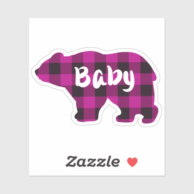 Sticker Ours de bébé - rose et noir plaid (Feuille)