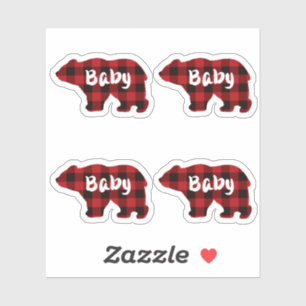 Sticker Ours de bébé - rouge et noir plaid