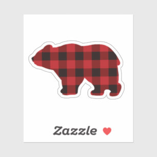 Sticker Ours de pays - plaid rouge et noir