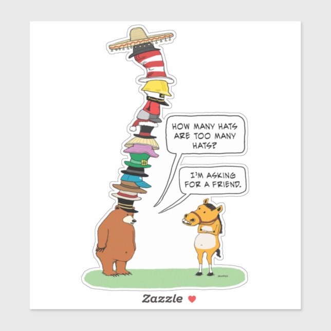 Sticker Ours drôle Portant beaucoup de Casquettes (Feuille)