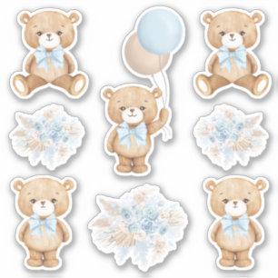 Sticker Ours en peluche mignon Boho avec ballon bleu paste