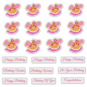 Sticker Ours En Teddy Rouge Et Rose Doux Anniversaire