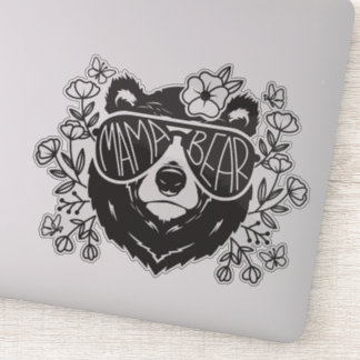 Sticker Ours Mama Entouré De Papillons Et De Fleurs