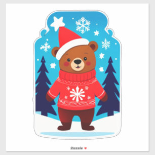 Sticker Ours Mignon En Pull De Noël