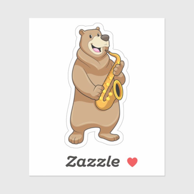 Sticker Ours musicien avec saxophone (Feuille)