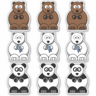 Sticker Ours Panda, Polaire & Brun Ours Dessin Animé