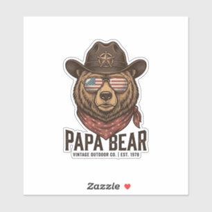 Sticker Ours Papa Cowboy Ours Patriote Vintage Vector Des