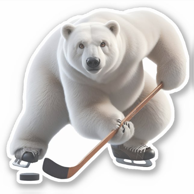 Sticker Ours polaire jouant au hockey (Devant)