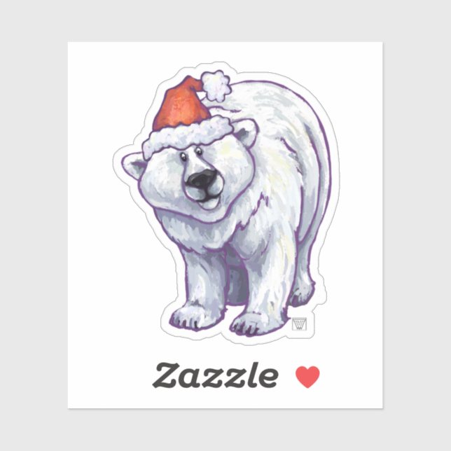 Sticker Ours polaire mignon dans un chapeau de Père Noël (Feuille)