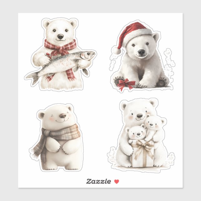 Sticker Ours polaires de Noël (Feuille)