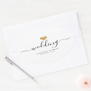 Sticker Oval Mariage simple et moderne Gold Heart