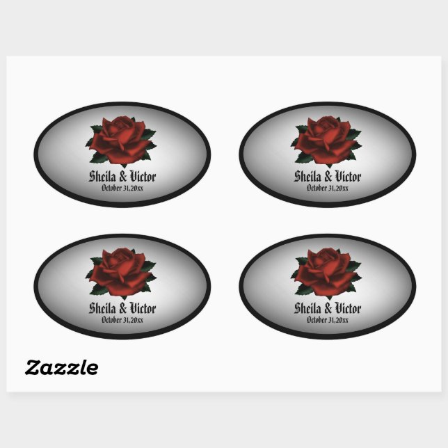 Sticker Oval personnel Mariage gothique Rose rouge (Feuille)