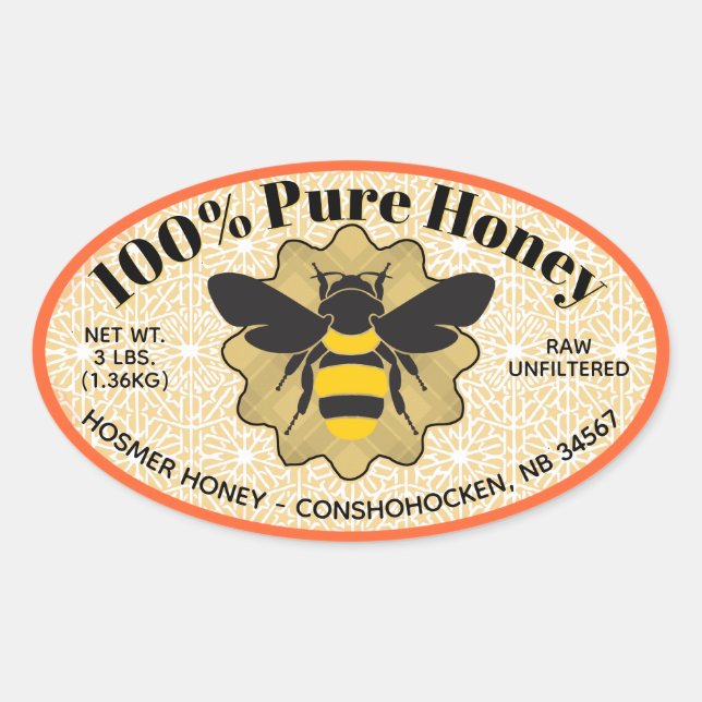 Sticker Ovale 100% Pure Jar de Miel (Devant)