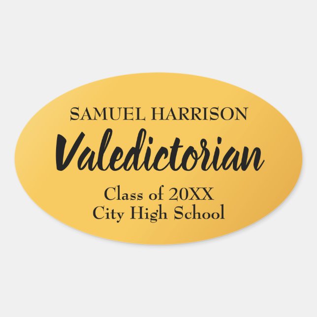 Sticker Ovale 2018, Valedictorian Personnalisé Gold Graduation (Devant)