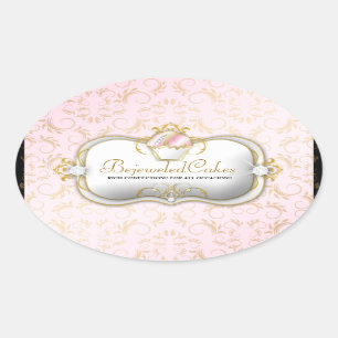 Sticker Ovale 311-Ciao Bella gâteaux bijoués   Arrière - plan ro