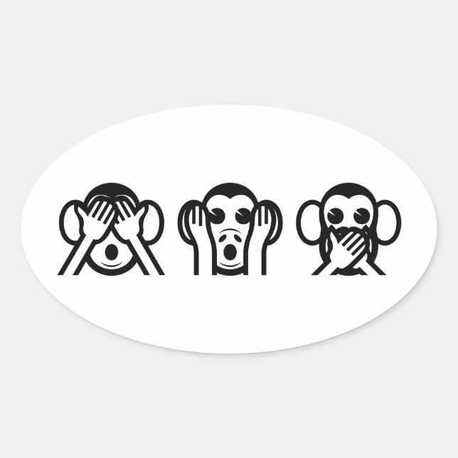 Sticker Ovale 3 Singes Sages Emoji (Devant)