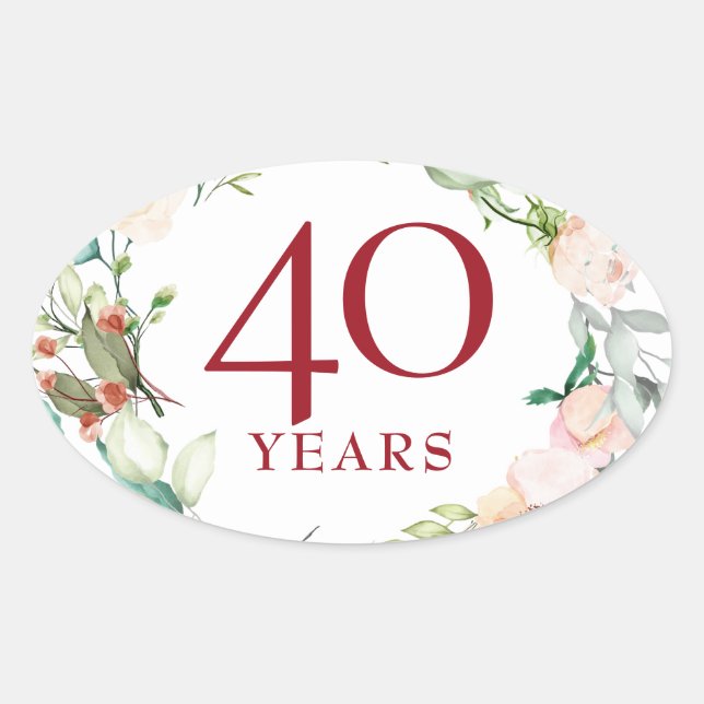 Sticker Ovale 40 ans Rose Garland Ruby Mariage Anniversaire (Devant)
