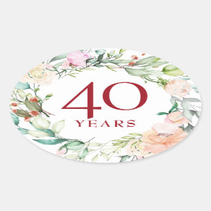 Sticker Ovale 40 ans Rose Garland Ruby Mariage Anniversaire