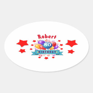 Sticker Ovale 80e anniversaire Festive Ballons colorés C01HZ