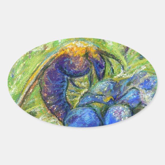 Sticker Ovale A Bee & Forget-me-not Flowers (Devant)