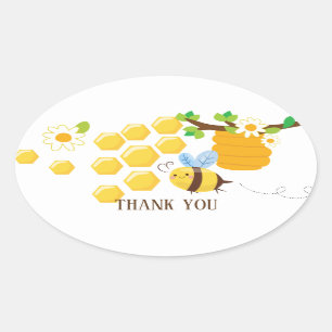 Sticker Ovale abeille, abeille à miel, peigne à miel, Bumble bee