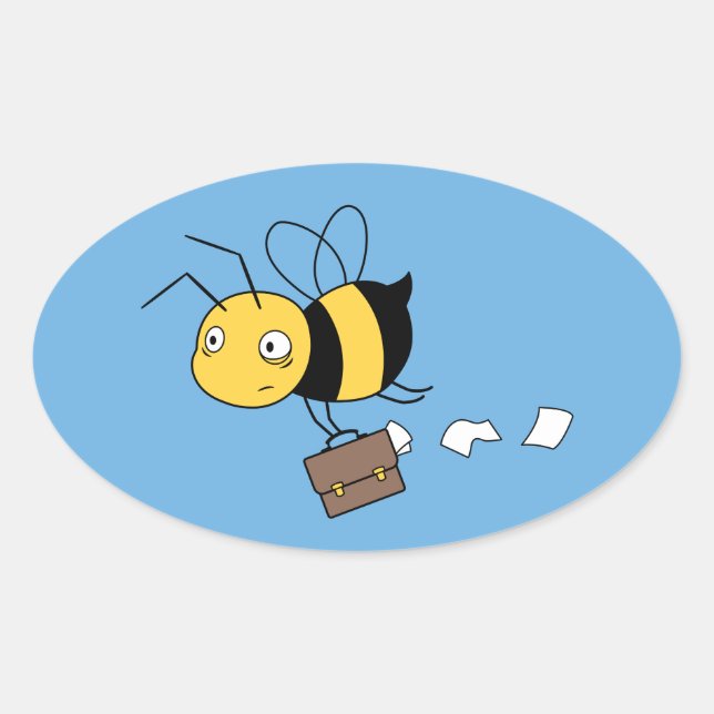 Sticker Ovale Abeille d'affaires, abeille fatiguée et stressée t (Devant)
