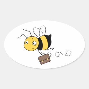 Sticker Ovale Abeille fatiguée et stressée tenant une serviette