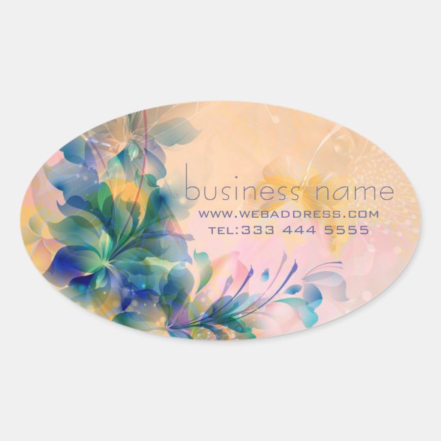 Sticker Ovale Abstrait Floral Arrière - plan Bleu Et Beige (Devant)