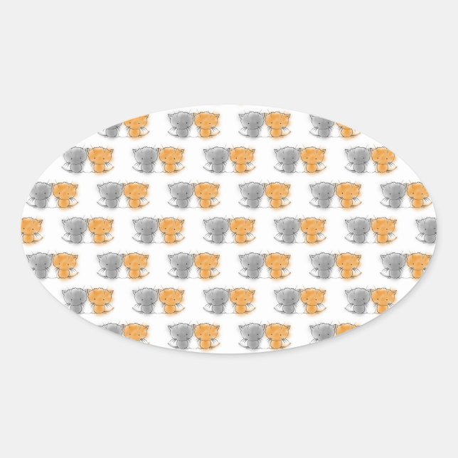 Sticker Ovale Adorable Fluffy Kittens Illustration Cat Art (Devant)