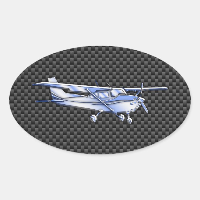 Sticker Ovale Aéronef Chrome Comme Cessna Black Carbon Fibres (Devant)