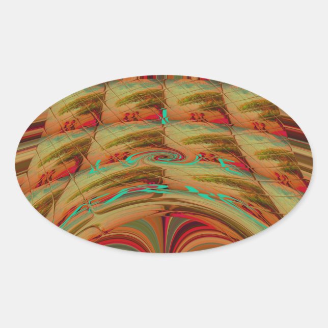 Sticker Ovale AfriqueTradition Hakuna Matata Mountain Ethnic Mot (Devant)