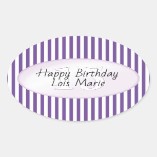 Sticker Ovale Âge subtil Purple/Blanc Simple Stripes Motif
