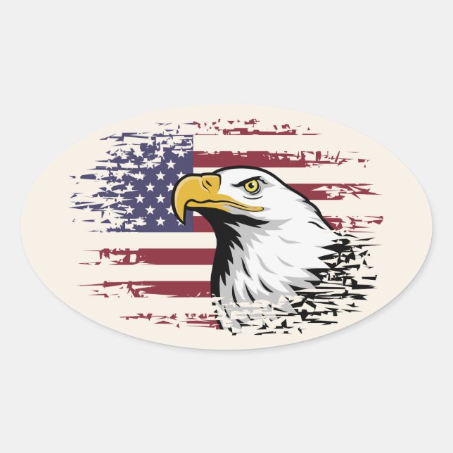 Sticker Ovale Aigle américain contre arrière - plan drapeau amér (Devant)