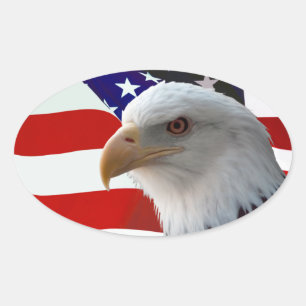 Sticker Ovale Aigle et drapeau patriotiques