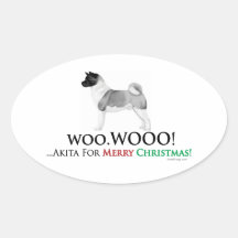 Sticker ovale Akita Christmas