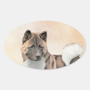 Sticker Ovale Akita Peinture - Cute Original Chien Art