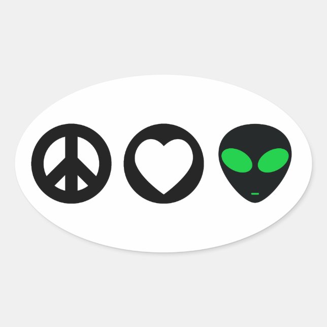 Sticker Ovale Alien Peace Love (Devant)