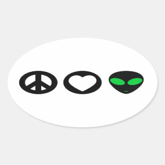 Sticker Ovale Alien Peace Love