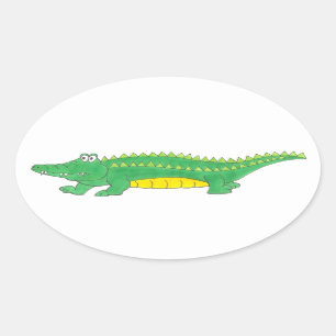 Sticker Ovale Alligator vert jaune Crocodile Gator Croc Animal
