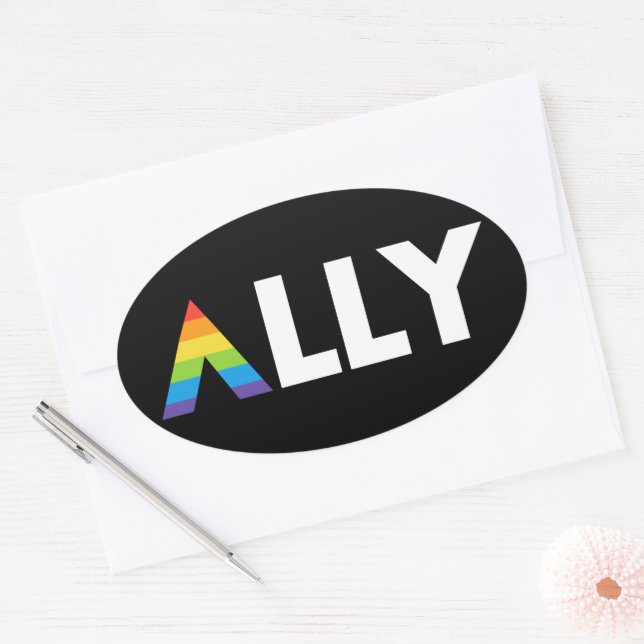 Sticker Ovale Ally droit LGBTQ Rainbow LGBT (Enveloppe)