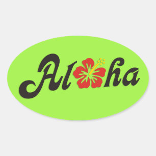 Sticker Ovale Aloha Hibiscus - plat design Hawaii + vos idées
