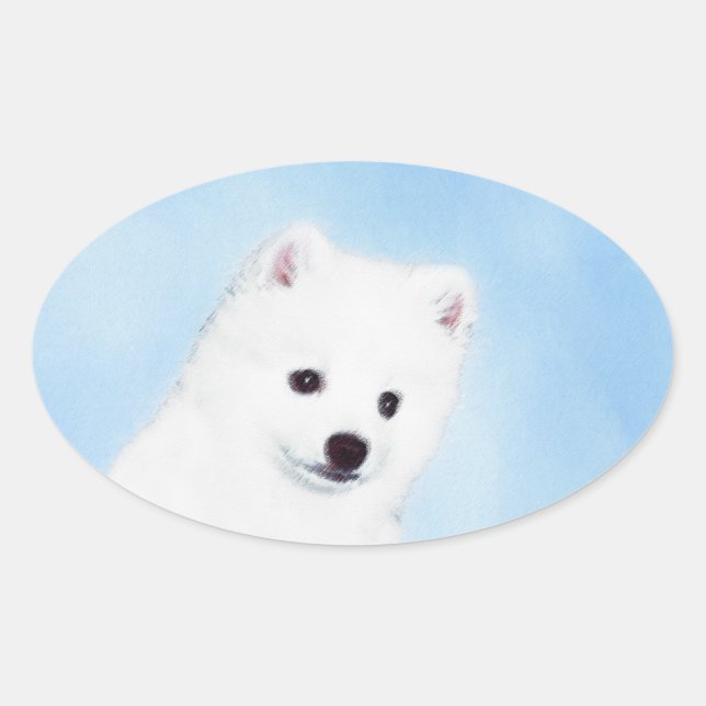 Sticker Ovale American Eskimo Dog Painting - Original Dog Art (Devant)