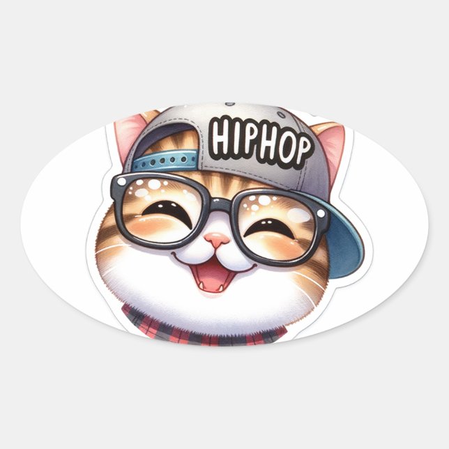 Sticker Ovale American Shorthair cat portant un casquette et une (Devant)