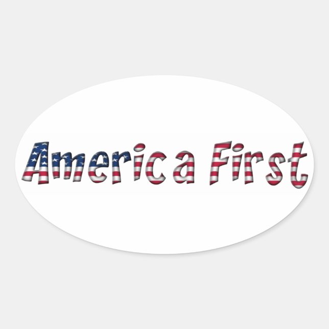 Sticker Ovale Amérique d'abord américain typographie du drapeau  (Devant)