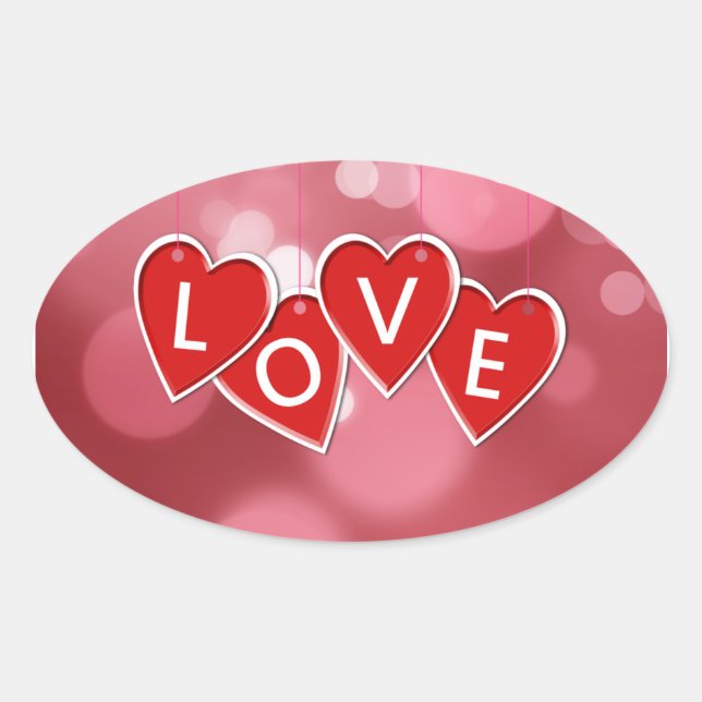 Sticker Ovale Amour marquant avec des lettres les coeurs rouges (Devant)