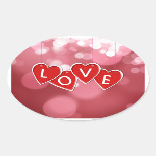 Sticker Ovale Amour marquant avec des lettres les coeurs rouges