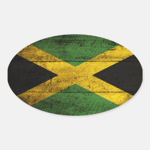 Sticker Ovale Ancien drapeau jamaïcain en bois